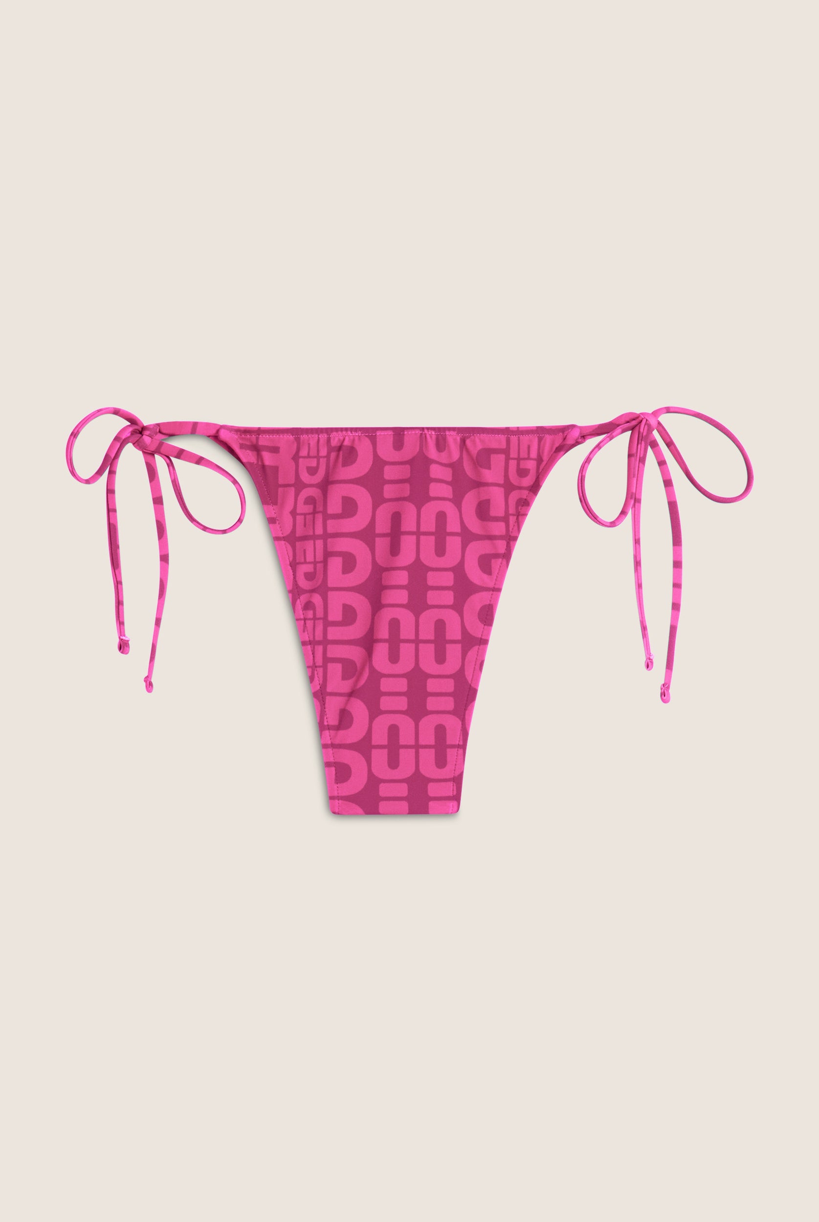String-Bikinihose mit Allover-Logo-Print - FUCHSIA