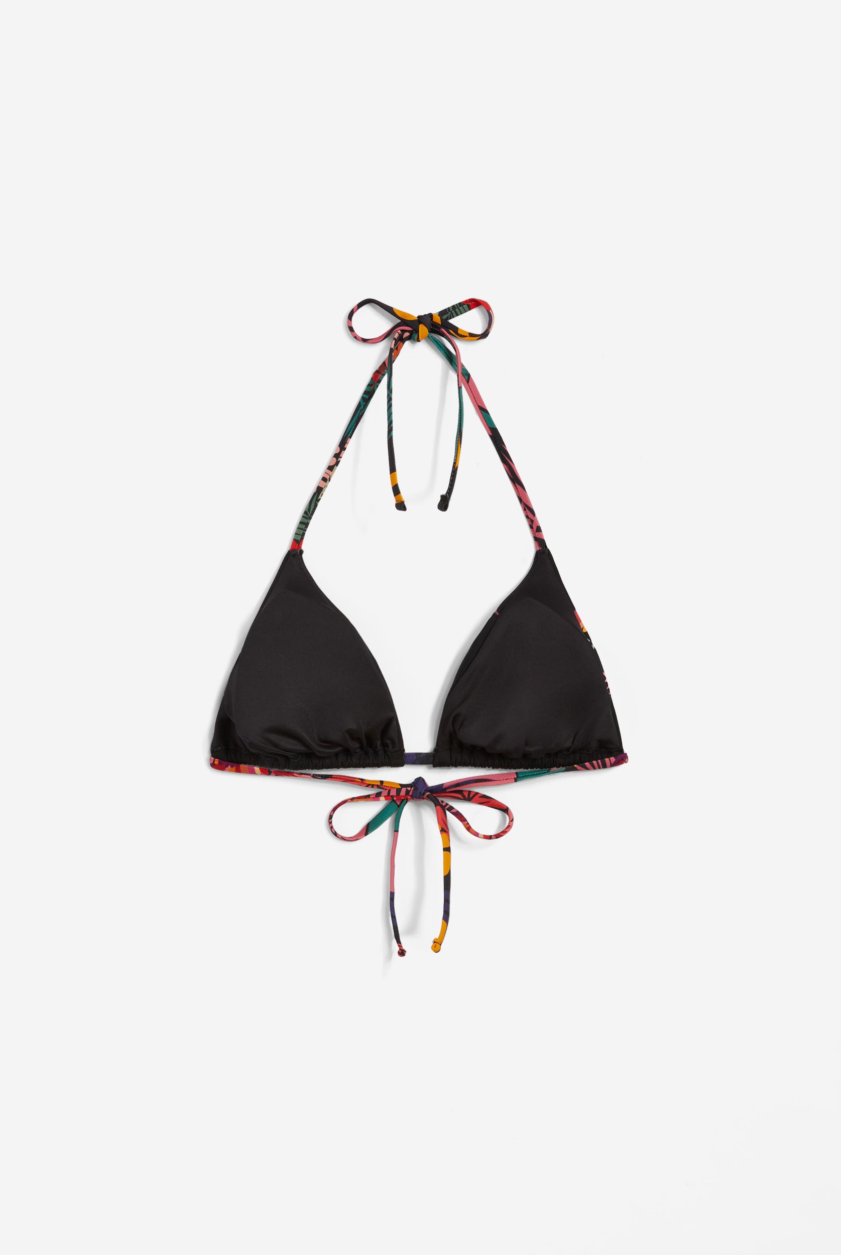 Triangel-Bikinioberteil mit mit tropischen Details - BLACK