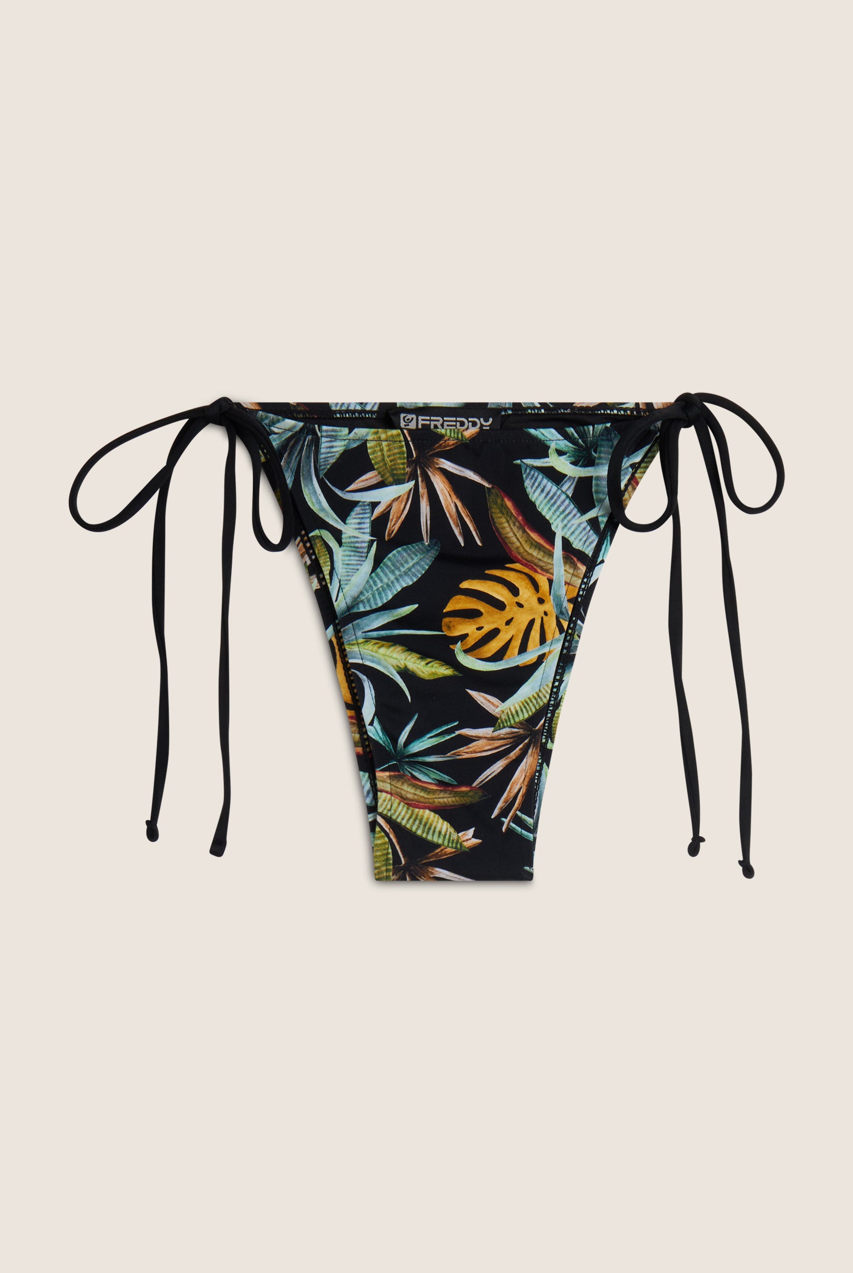 String-Bikinihose mit tropischem Blattmuster - BLACK