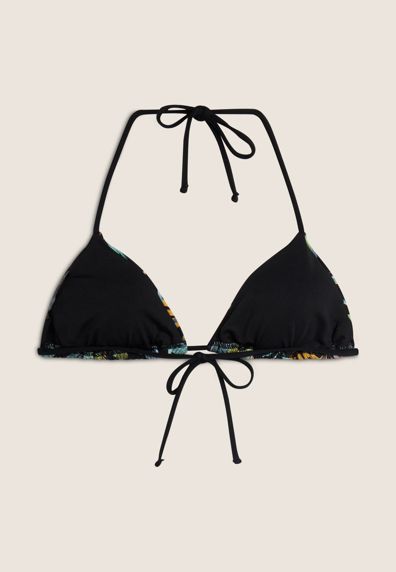 Triangel-Bikinioberteil mit tropischem Blattmuster - BLACK