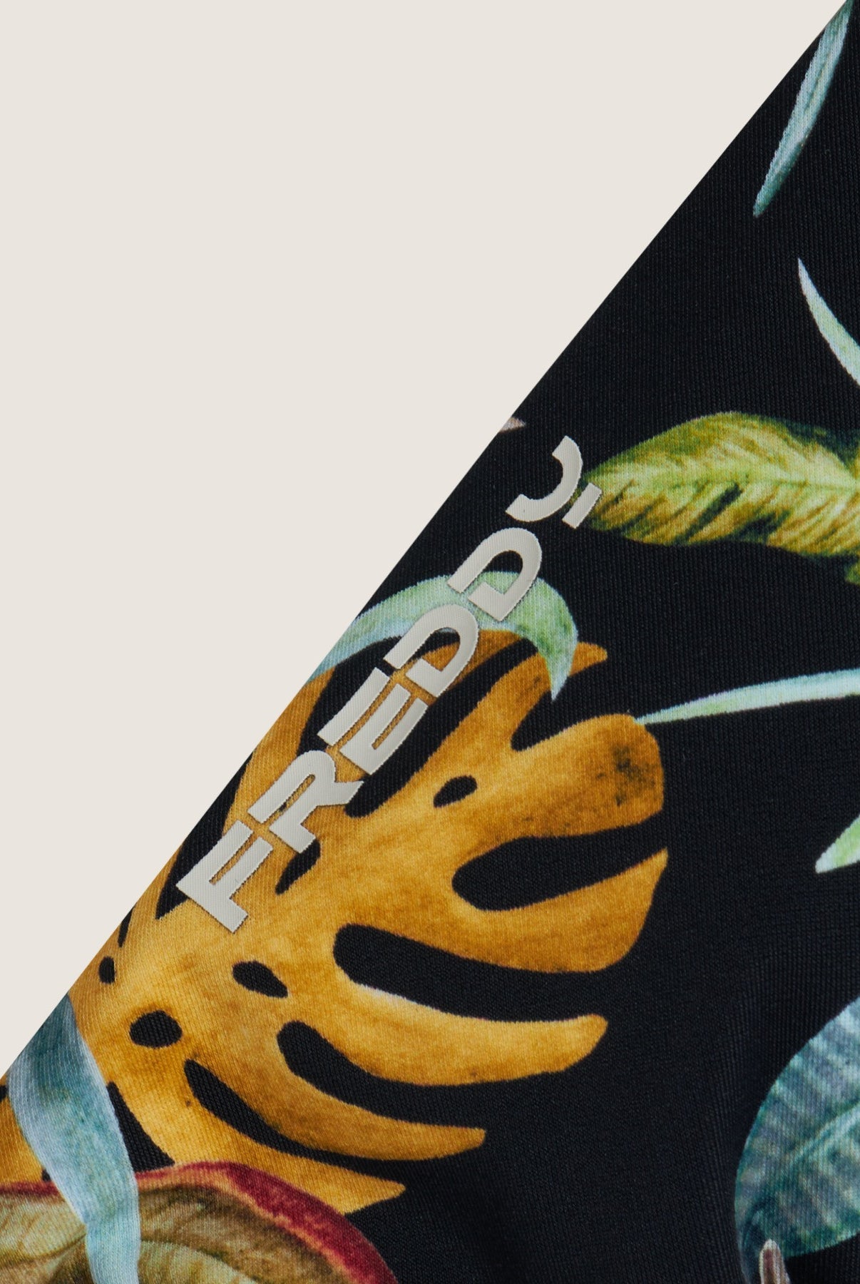 Triangel-Bikinioberteil mit tropischem Blattmuster - BLACK