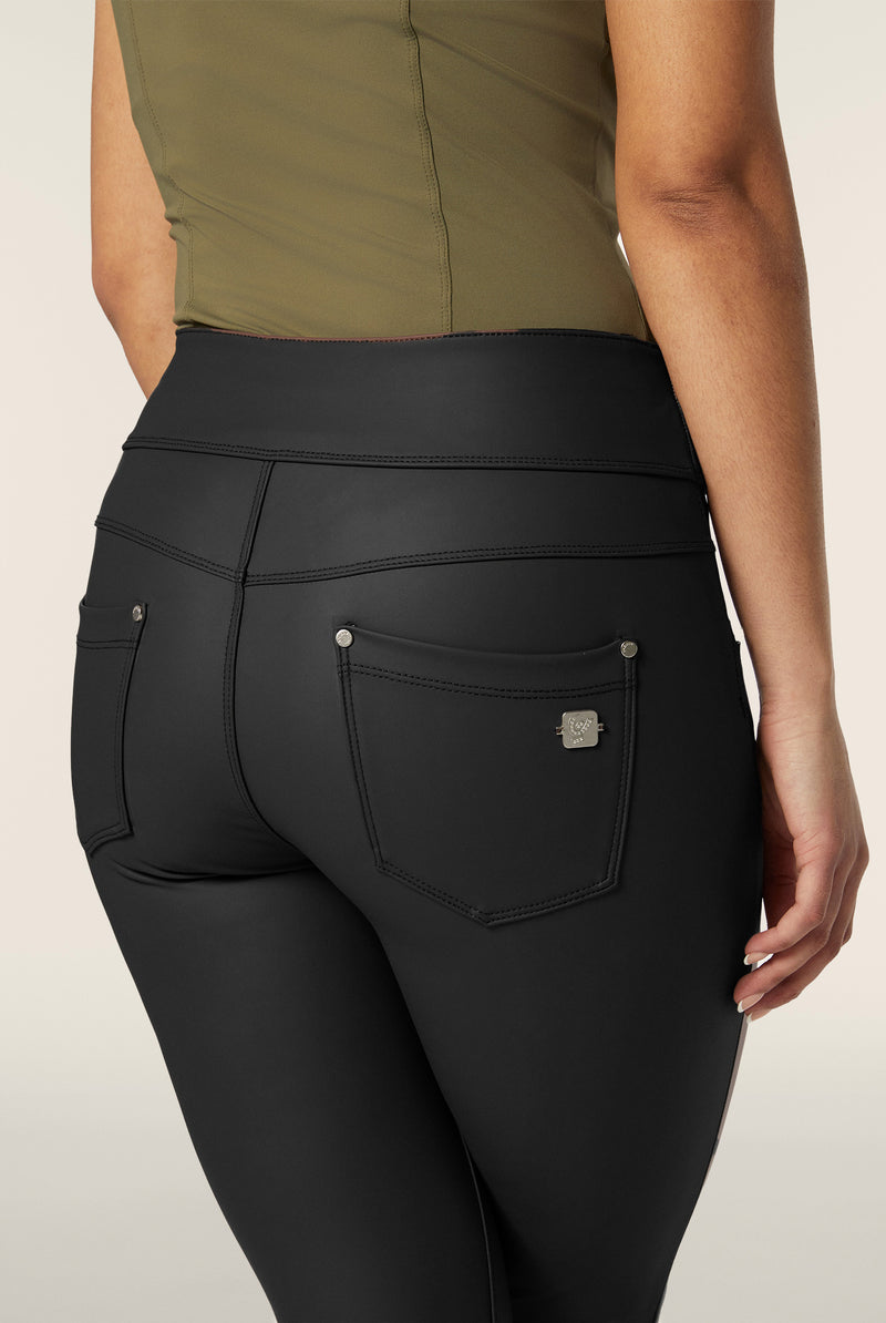 N.O.W. Yoga Mid Waist Skinny 7/8 Vegan Leather Pant - Black