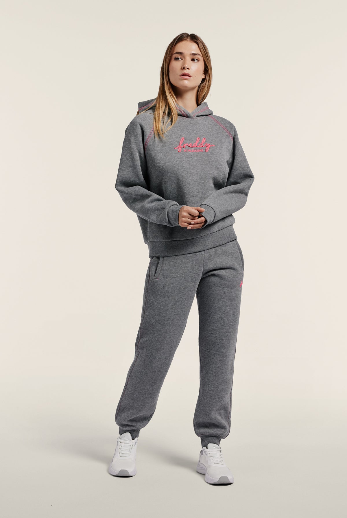 Comfort melange hoodie with neon embroidery - Mélange Gray