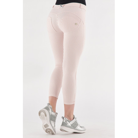 WR.UP® Regular Waist Super Skinny - 7/8 Lenght - Striped Stretch Jersey - P34W - Rose Cloud & White Stripes