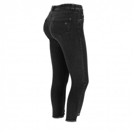 Freddy Fit Jeans - Skinny Destroyed Jeans in Stretch Denim - 7/8 Length - J7N - Black Denim - Black Seam