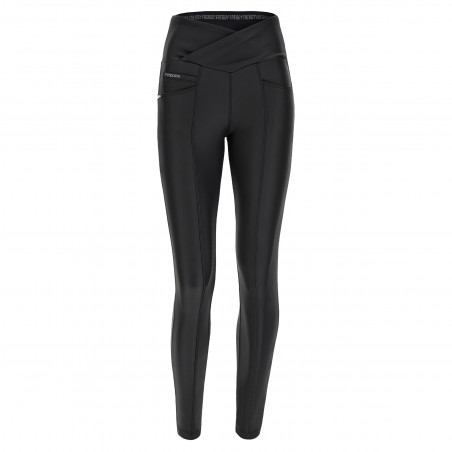 N.O.W® Yoga Vegan Leather Pants - High High Waist Super Skinny - Criss-Cross Waist - Black - N0