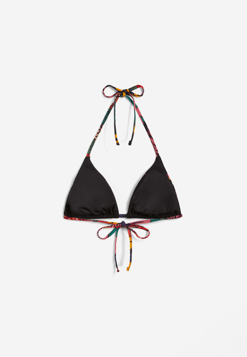 Triangel-Bikinioberteil mit mit tropischen Details - BLACK