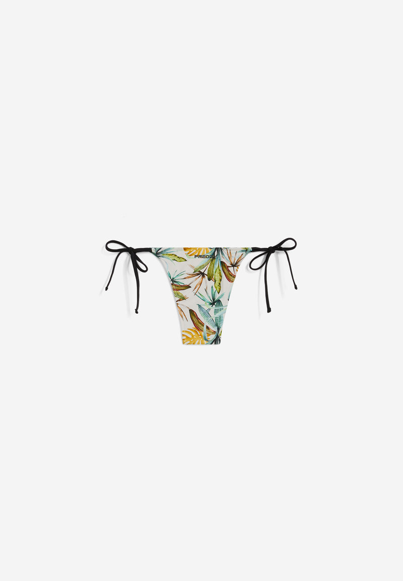String-Bikinihose mit tropischem Blattmuster - SAND