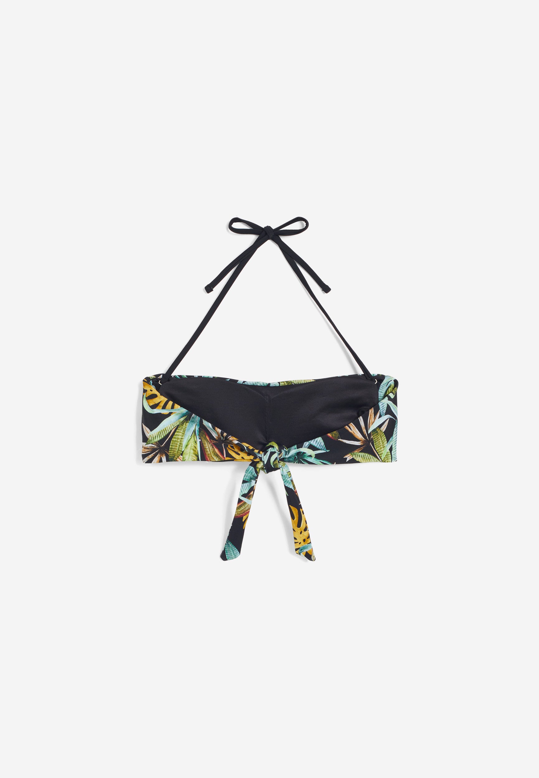 Bandeau-Bikinioberteil mit tropischem Print - BLACK