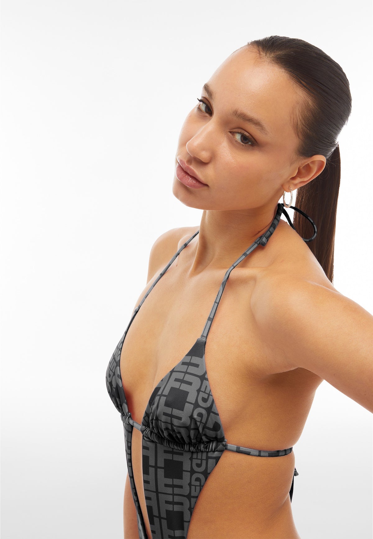 Einteiliger Badeanzug mit Cut-outs und Allover-Logo-Print - BLACK