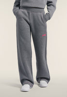 Wide-leg melange trousers with neon pink details - Mélange Gray