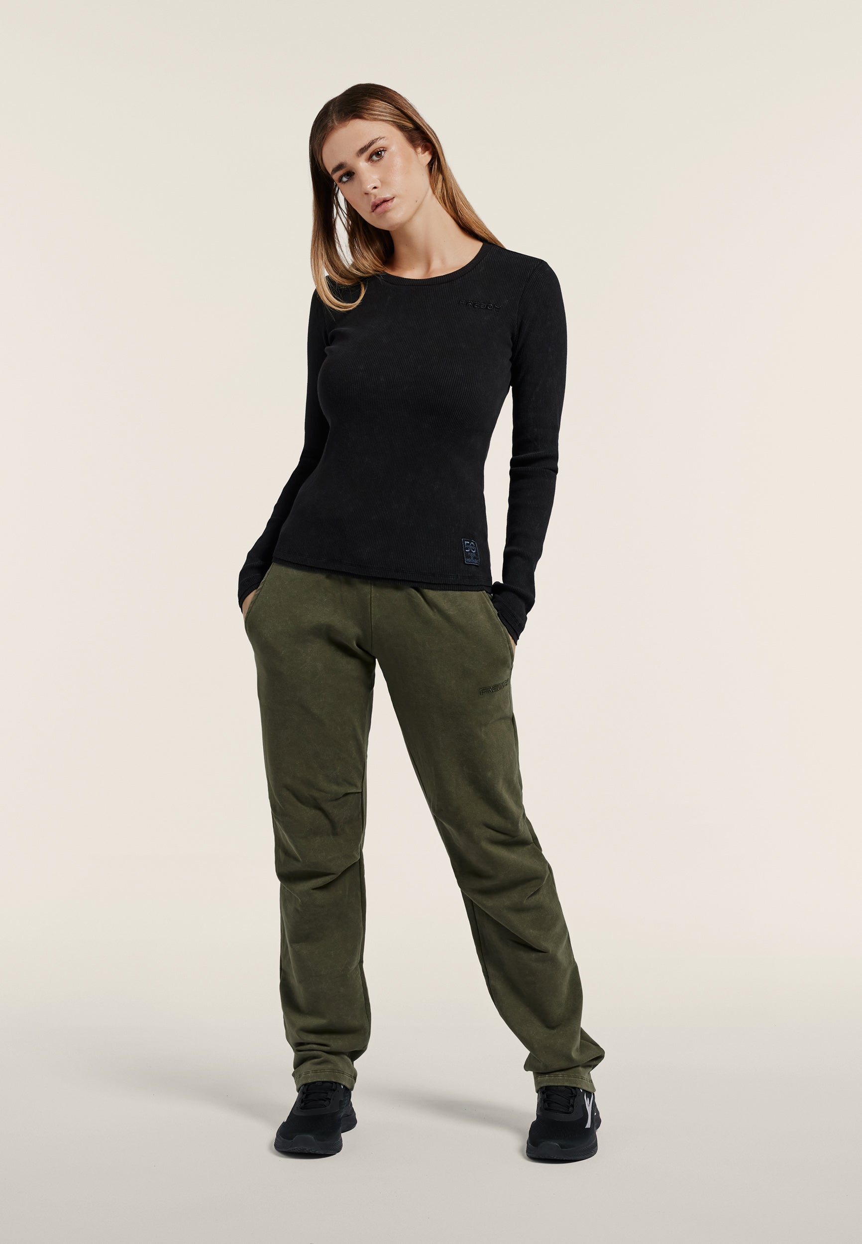 Ribbed long sleeve t-shirt with 50 Years of Movement patch - Black