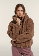 Hooded jacket in cable-knit sherpa fleece - Chanterelle