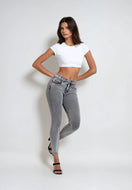 N.O.W. Comfort Mid Waist Skinny Denim Jeans - Denim Gray - Yellow Seam