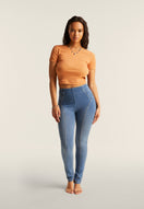 N.O.W. Yoga High Waist Skinny Denim Jeans With Front Seam - Denim Light Blue - Yellow Seam