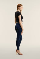 WR.UP Push-Up Button High Waist Skinny Denim Jeans - Denim Dark Blue - Yellow Seam