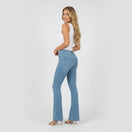 WR.UP Push-Up Regular Waist Mini Flare Denim Jeans - Denim Light Blue - Yellow Seam